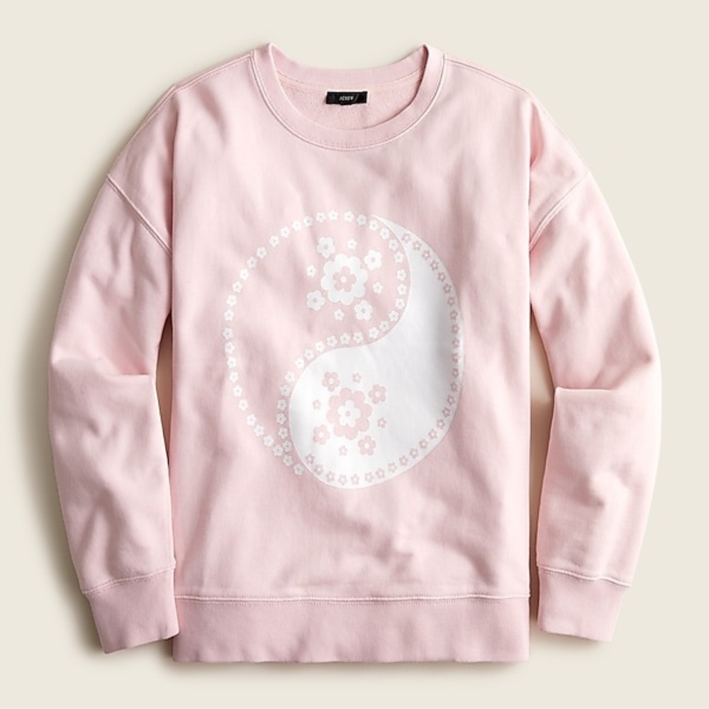 J CREW UNIVERSITY TERRY CREWNECK SWEATSHIRT CLOUD PINK NWT LG